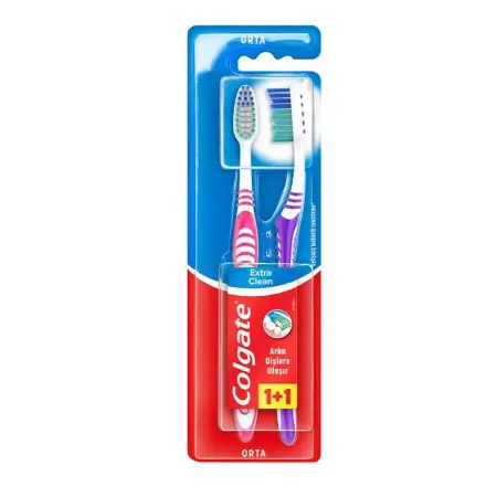 Colgate Extra Clean Dil Temizleyicili Arka Dişlere Uzanan Orta Diş Fırçası 1+1