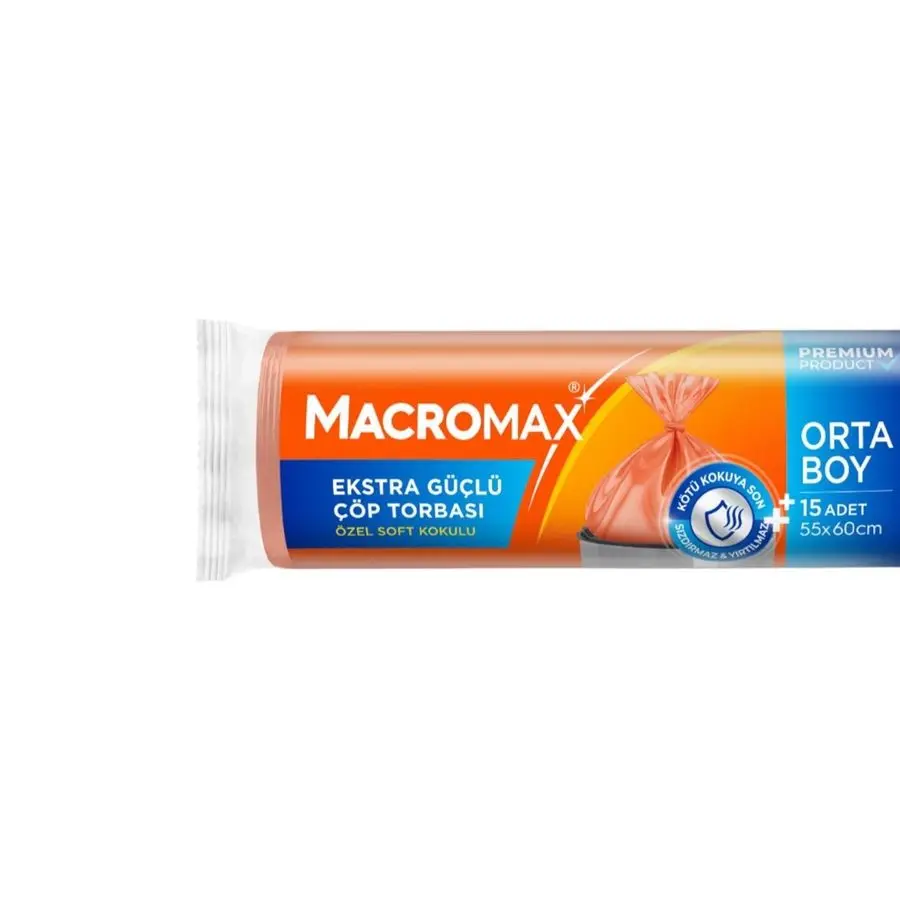 Macromax Extra Güçlü Çöp Torbası Orta Boy 15'li
