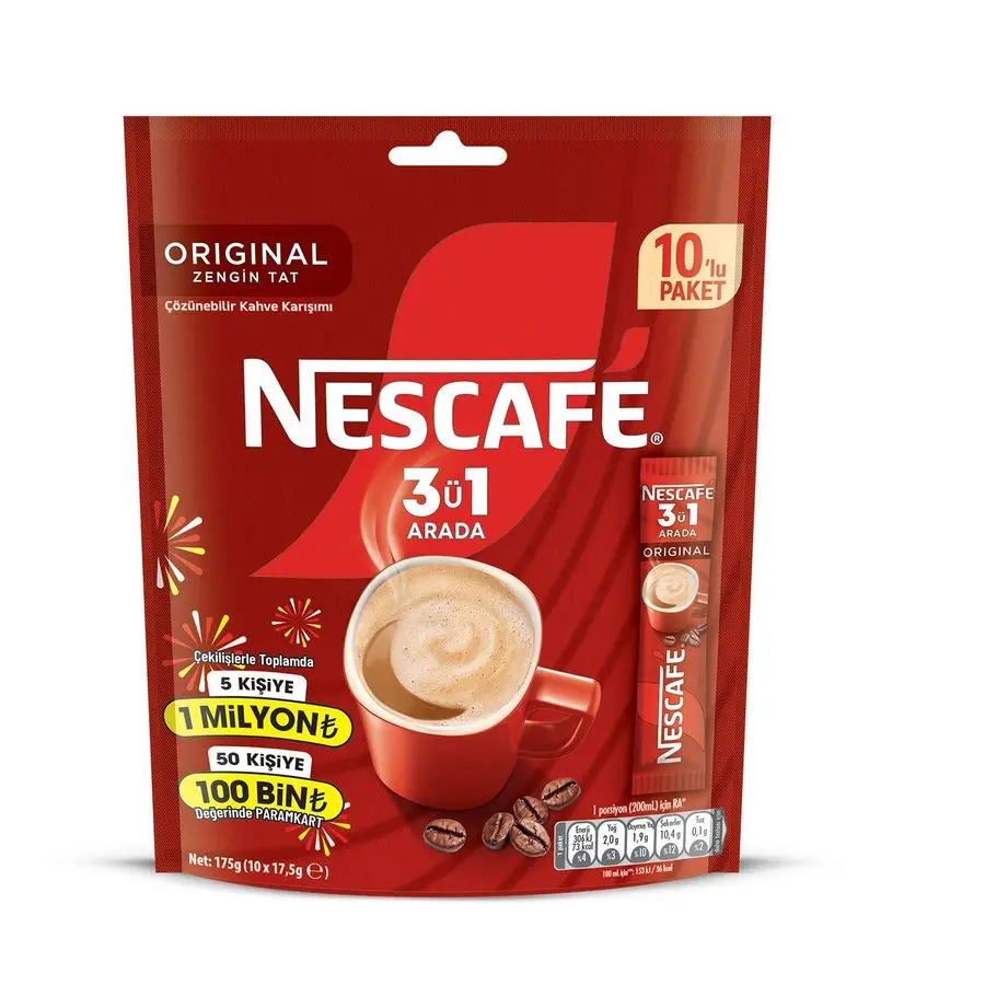 Nescafe 3'ü 1 Arada Original Çözünebilir Kahve 10 x 17.5 g