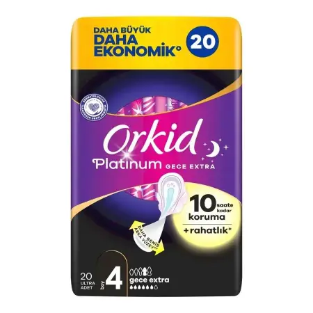 Orkid Hijyenik Ped Platinum Gece Ekstra Dörtlü Paket 20'li